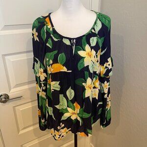 Old Navy Babydoll Peasant Top in Blue Floral - Size Medium - NWOT (326)